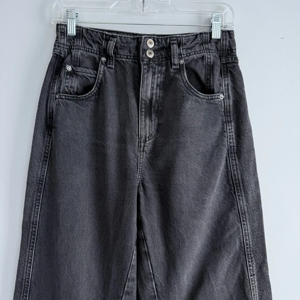 FREE PEOPLE ASTER STRAIGHT LEG JEANS in Asteroid Black Gray Size 28 High Rise - Picture 7 of 16